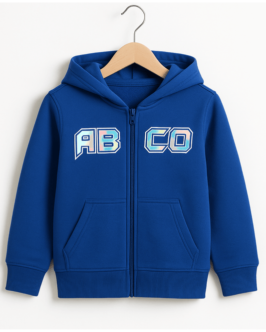 Blue Full Sleeve Hoodie with Front Zipper for Kids 100% Cotton