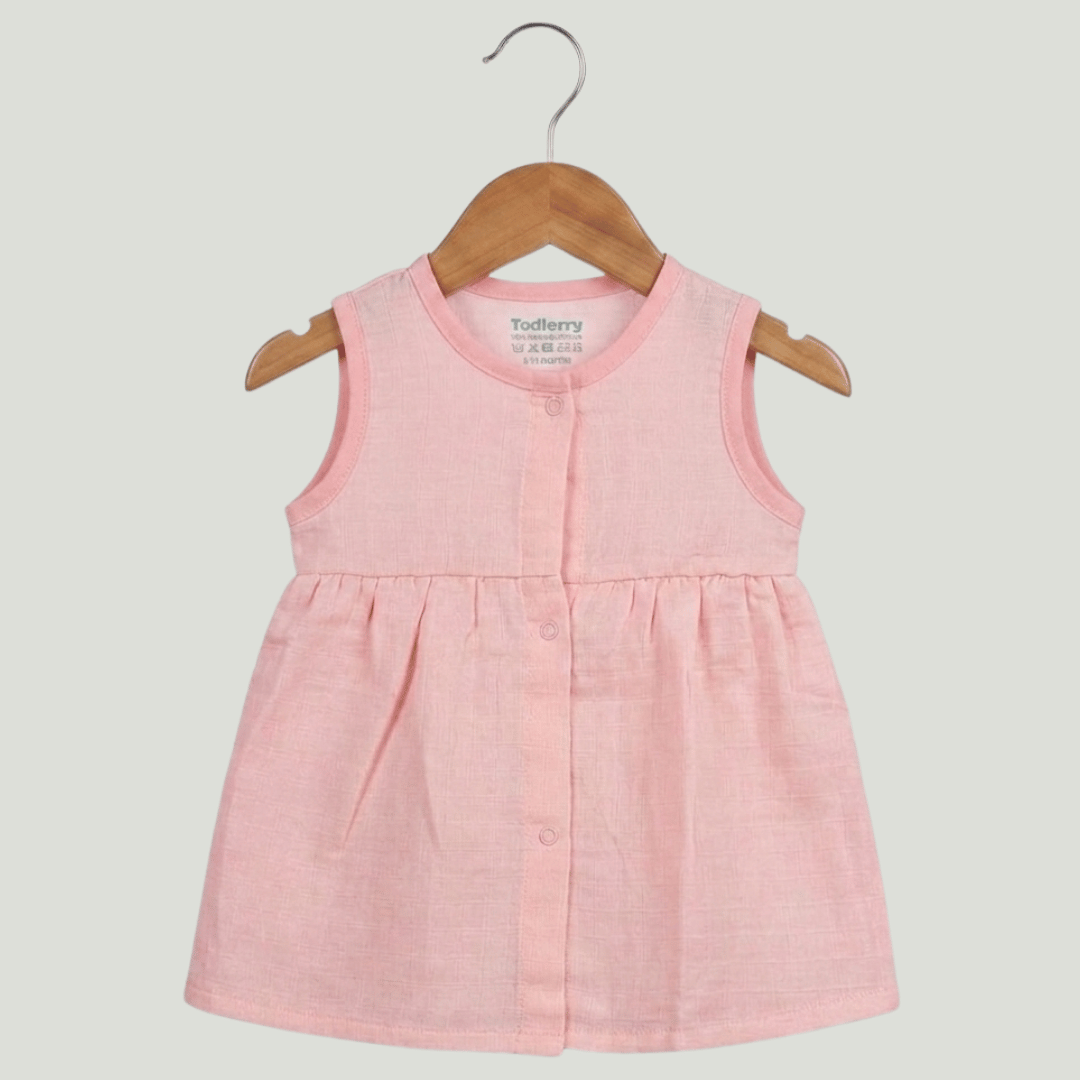Premium Muslin Sleeveless Frock – 100% Organic Cotton Baby Dress