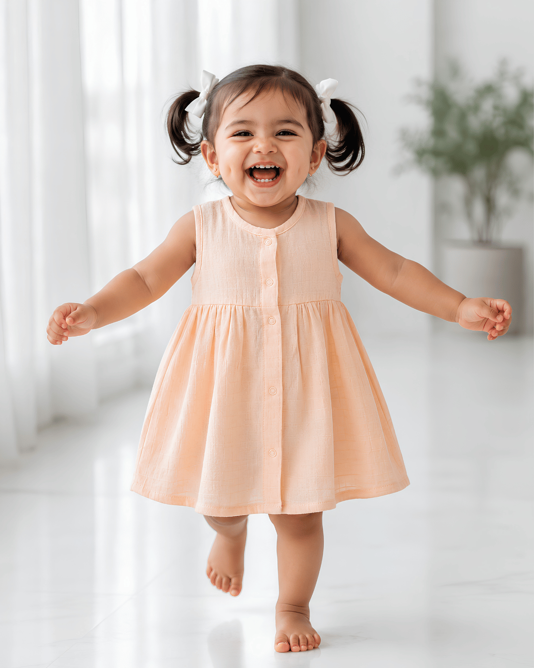 Premium Apricot Muslin Sleeveless Frock – 100% Organic Cotton Baby Dress