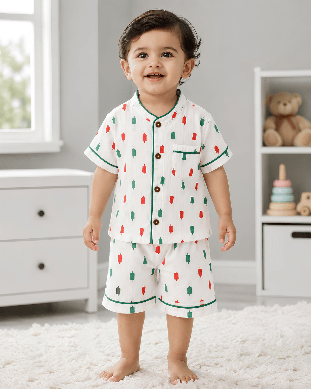 Todlerry 100% Cotton Kids Night Suit Set | Shirt & Shorts (4 Prints)