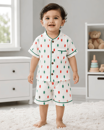 Todlerry 100% Cotton Kids Night Suit Set | Shirt & Shorts (4 Prints)