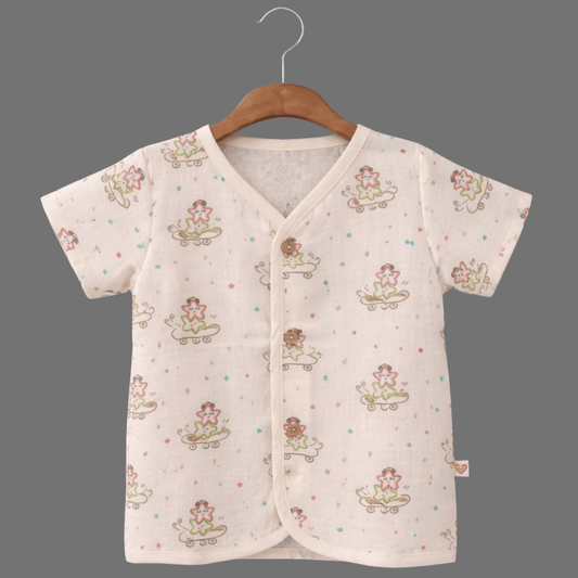 Unisex Comfy Cotton Playful Stars Jhabla With Soft Short Sleeve Button-Up