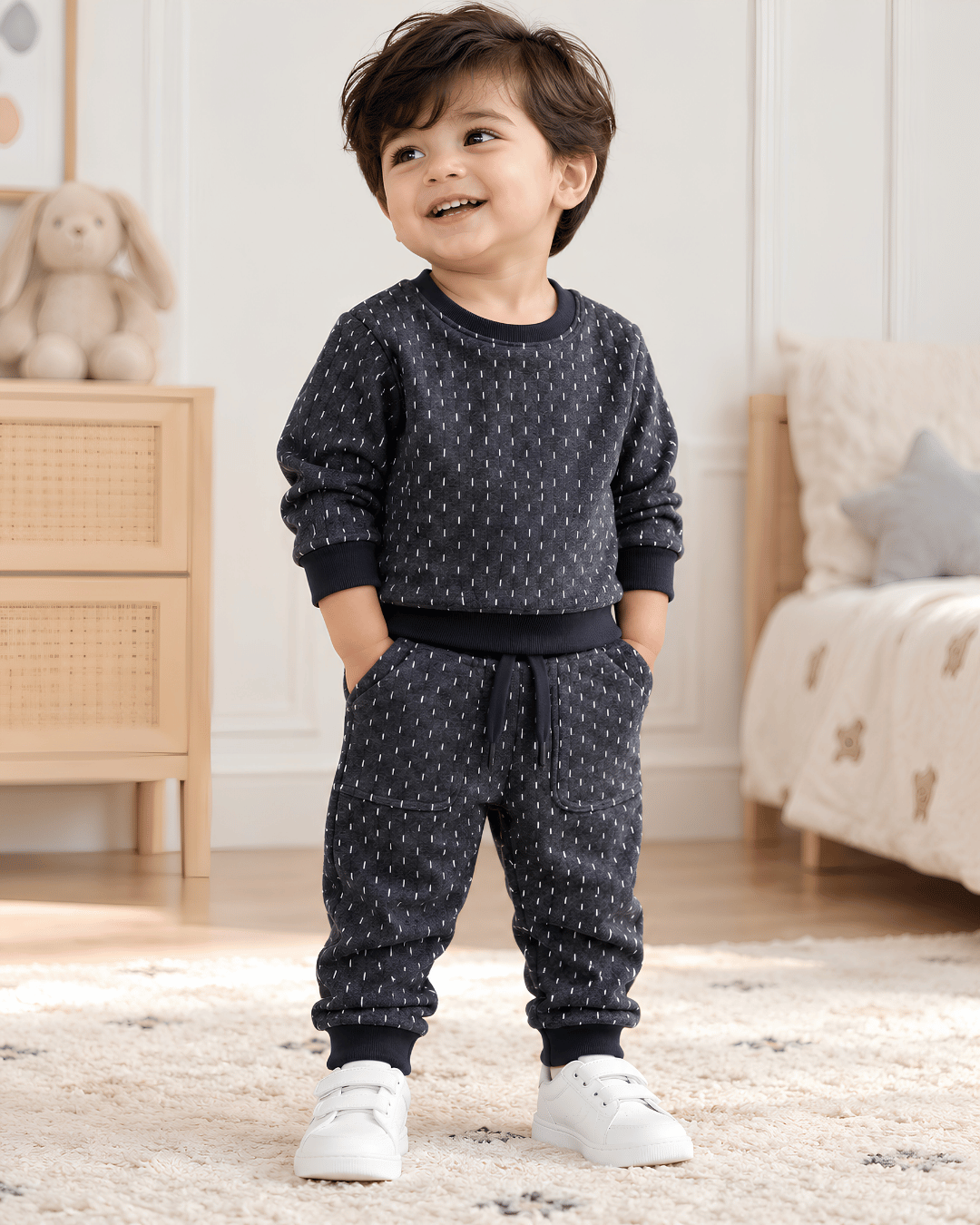 Todlerry Unisex Kids Winter Fleece Sweatshirt & Jogger Set - Navy
