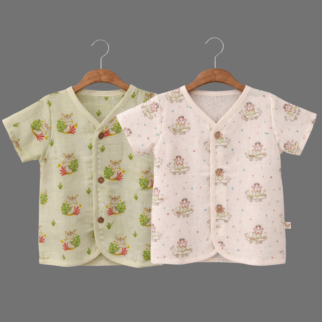 Unisex Comfy Cotton Set of 2 Jhabla With Soft Short Sleeve Button-Up