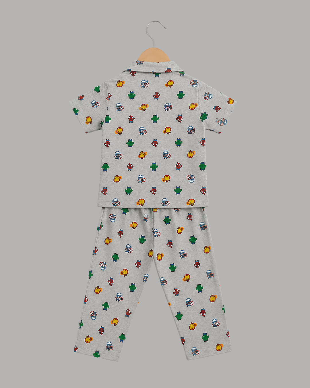 Todlerry Kids Superhero Cotton Button-Down Pajama Night suite Co-ord sets