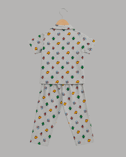 Todlerry Kids Superhero Cotton Button-Down Pajama Night suite Co-ord sets