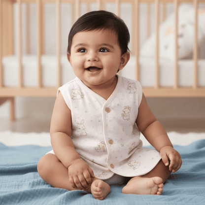Unisex Soft Cotton Sleeveless Jhabla for Babies