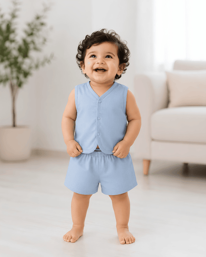 Soft Cotton Baby Blue Colour Jhabla & Shorts Set