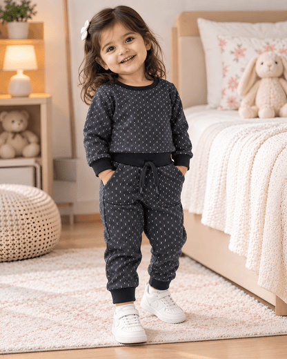 Todlerry Unisex Kids Winter Fleece Sweatshirt & Jogger Set - Navy