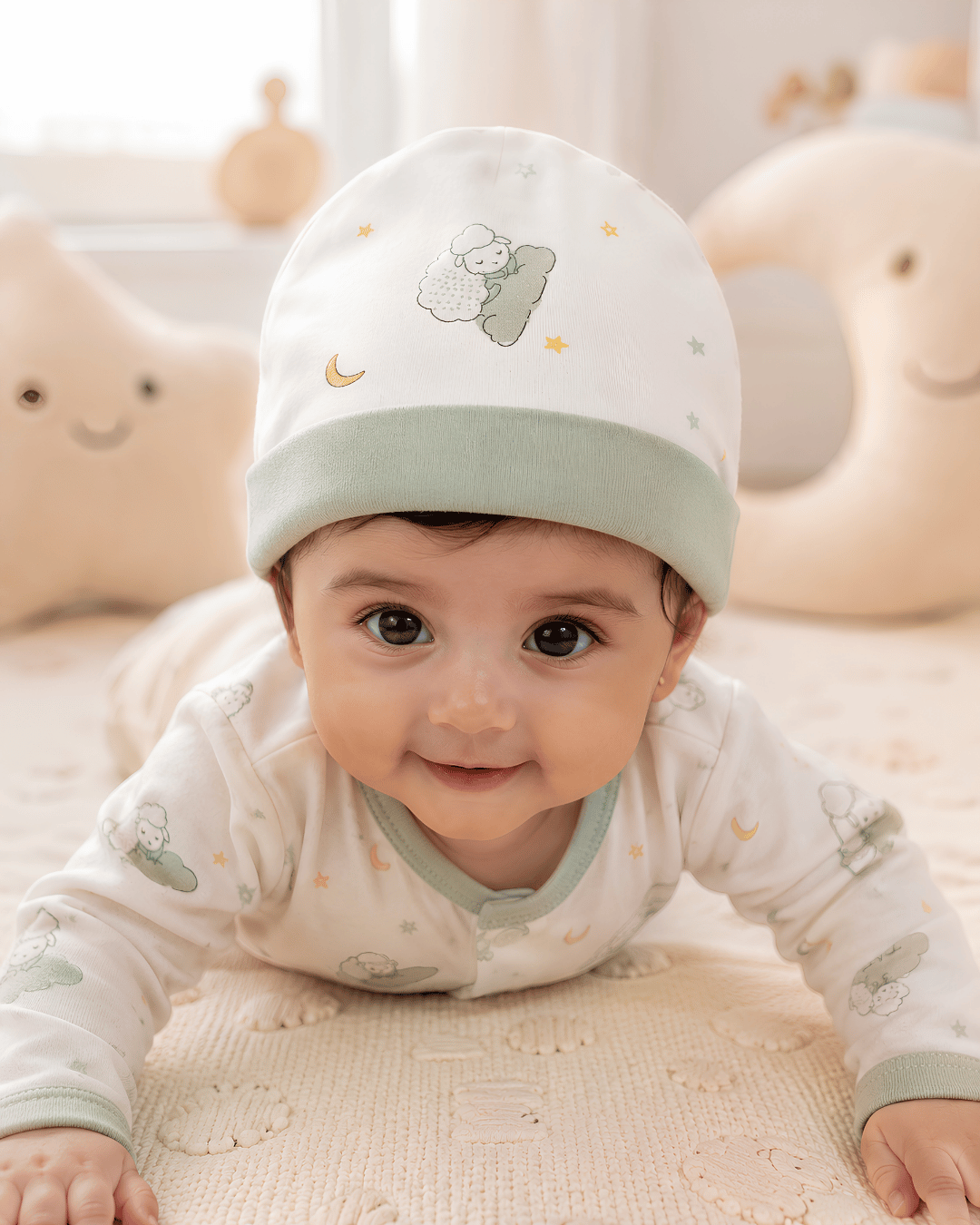 Dreamy Sheep White Baby Beanie Cap