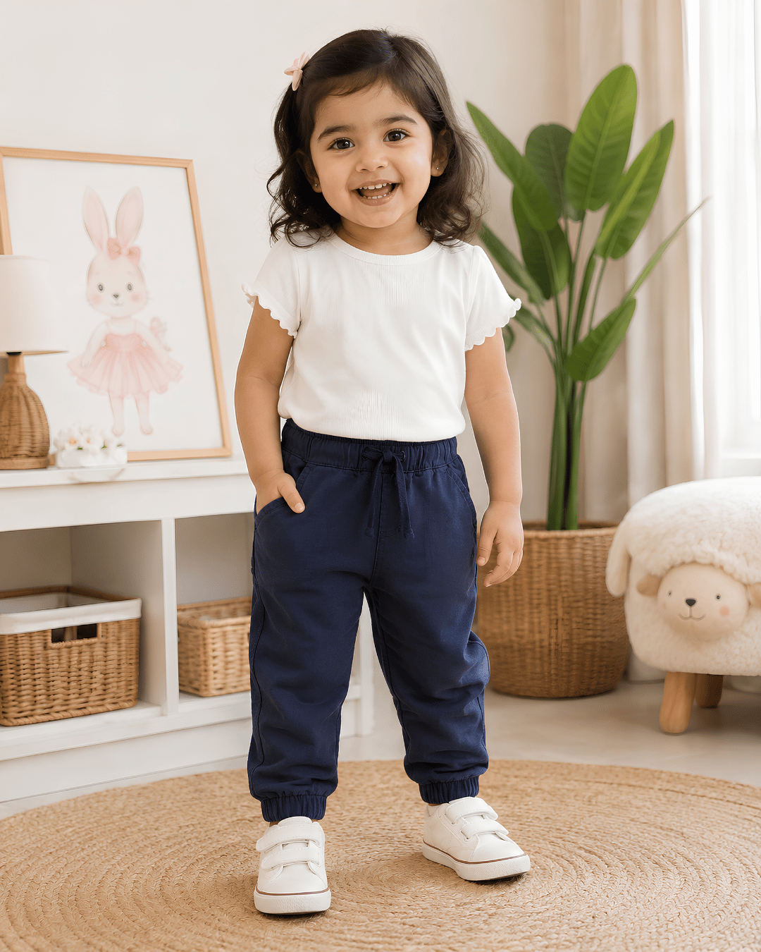 Kids Navy Blue Pull-On Cotton Pants | Boys Jogger Style Chinos