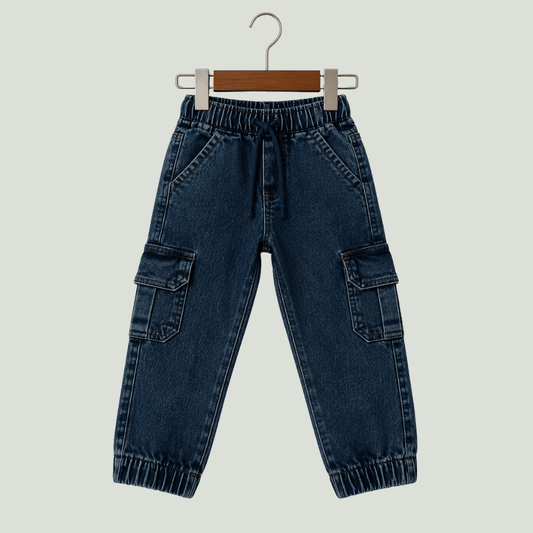 Classic Comfort Fit Kids Blue Denim Joggers