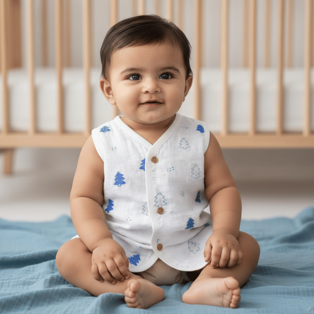 Unisex Soft Cotton Sleeveless Jhabla for Babies