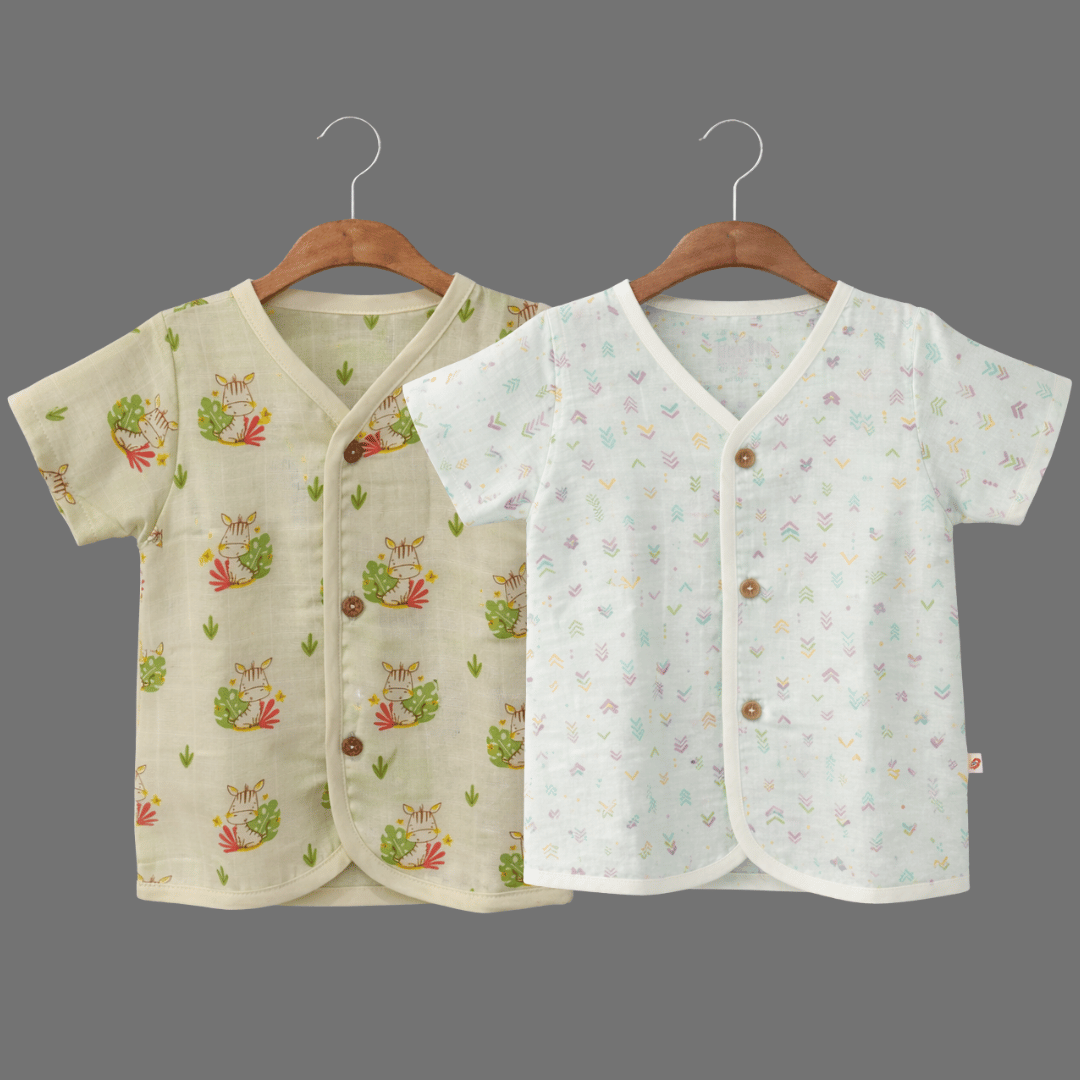 Unisex Comfy Cotton Set of 2 Jhabla With Soft Short Sleeve Button-Up