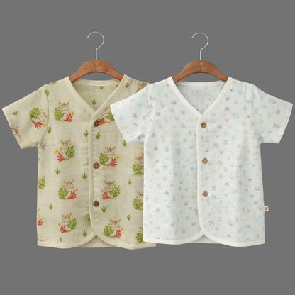 Unisex Comfy Cotton Set of 2 Jhabla With Soft Short Sleeve Button-Up