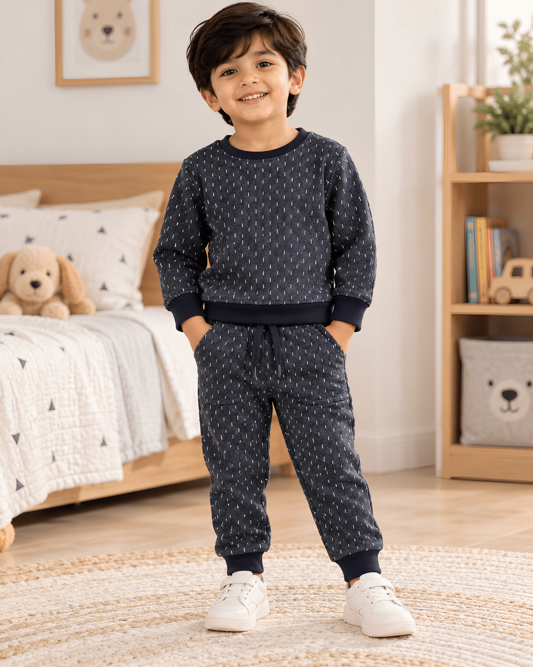 Todlerry Unisex Kids Winter Fleece Sweatshirt & Jogger Set - Navy