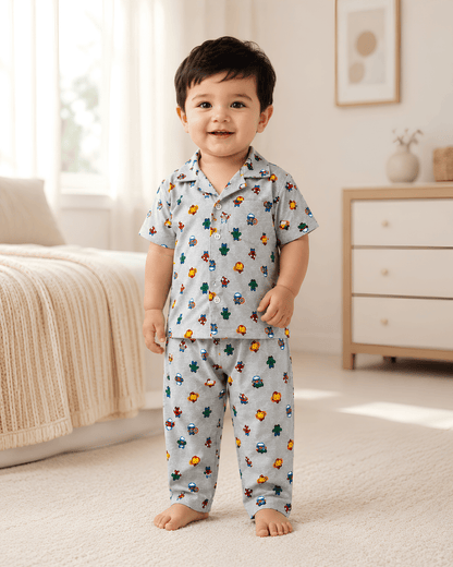 Todlerry Kids Superhero Cotton Button-Down Pajama Night suite Co-ord sets
