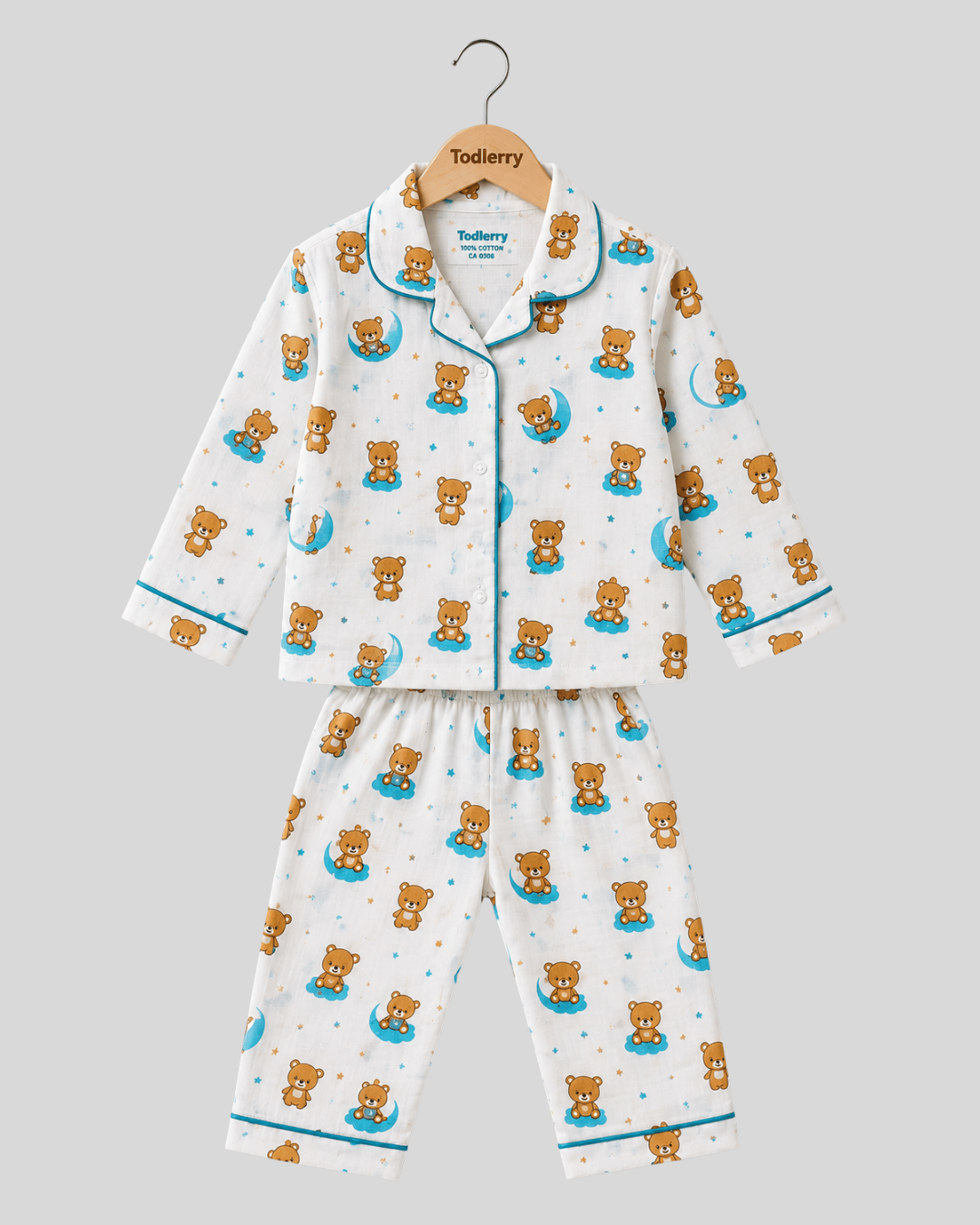 Todlerry Kids Cotton Night Suit – Teddy Print