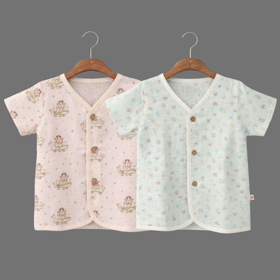 Unisex Comfy Cotton Set of 2 Jhabla With Soft Short Sleeve Button-Up
