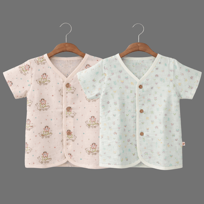 Unisex Comfy Cotton Set of 2 Jhabla With Soft Short Sleeve Button-Up