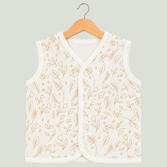 Unisex Soft Cotton Sleeveless Golden Meadow Leaves Jhabla
