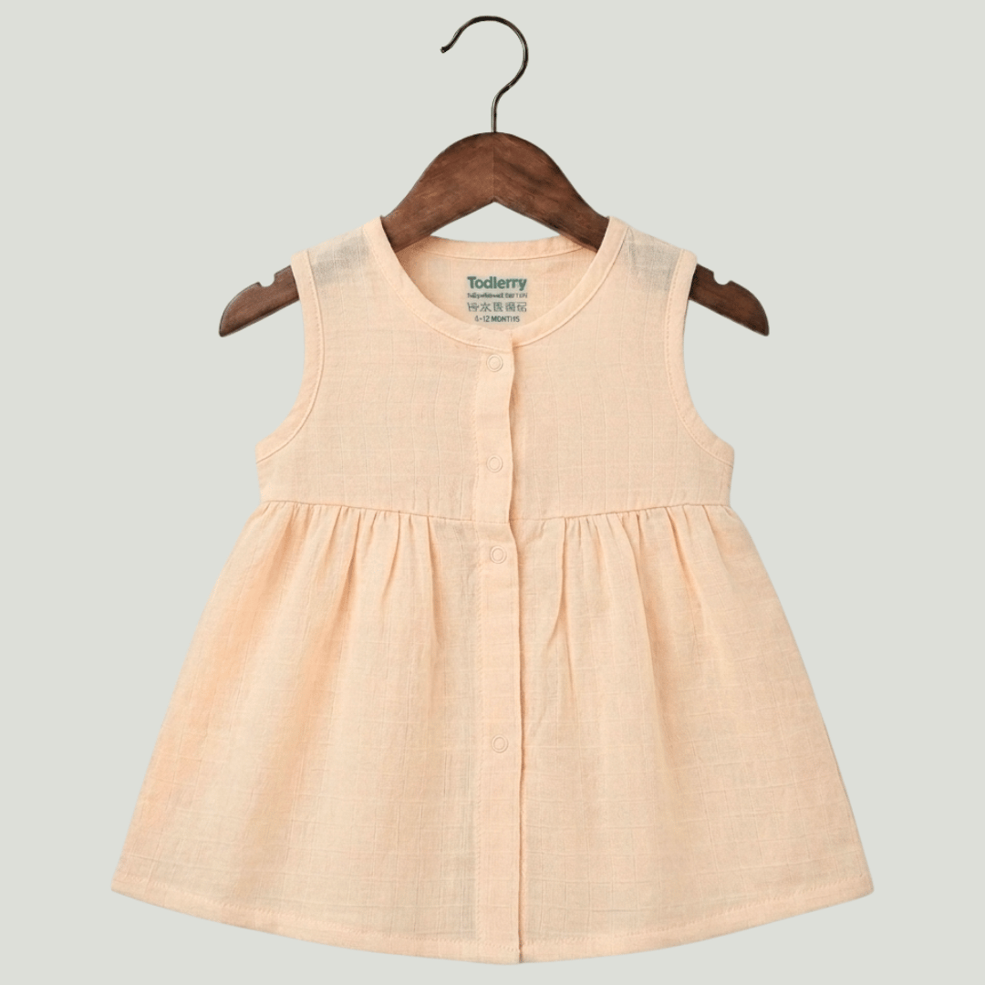 Premium Muslin Sleeveless Frock – 100% Organic Cotton Baby Dress
