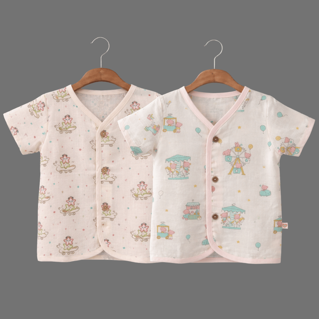 Unisex Comfy Cotton Set of 2 Jhabla With Soft Short Sleeve Button-Up