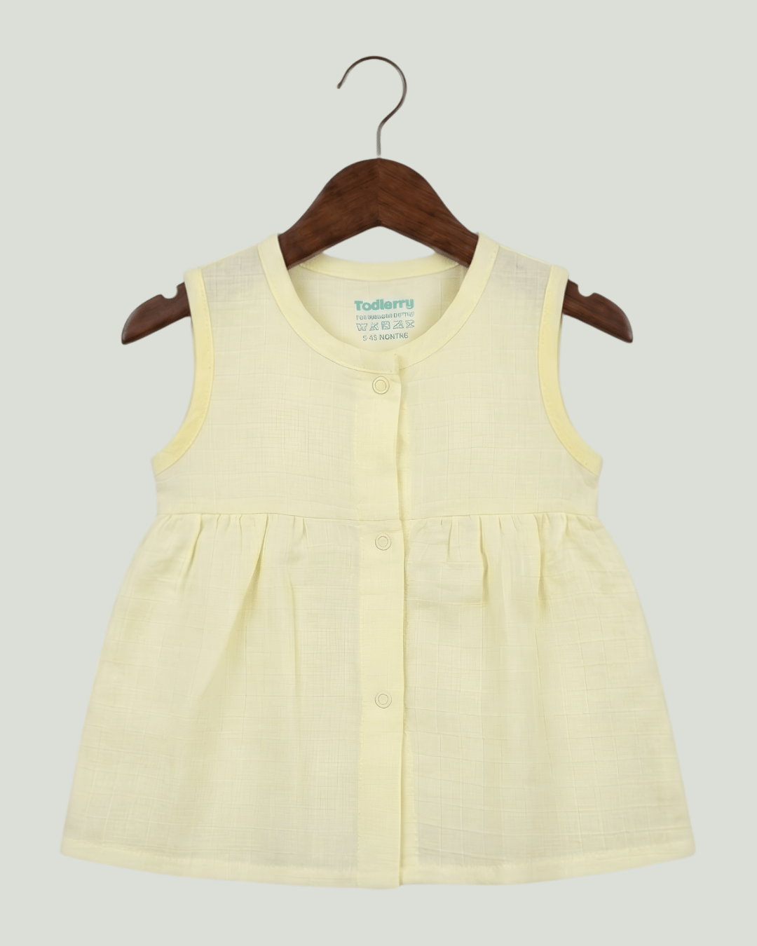 Premium Light Yellow Muslin Sleeveless Frock – 100% Organic Cotton Baby Dress