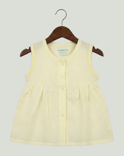 Premium Light Yellow Muslin Sleeveless Frock – 100% Organic Cotton Baby Dress