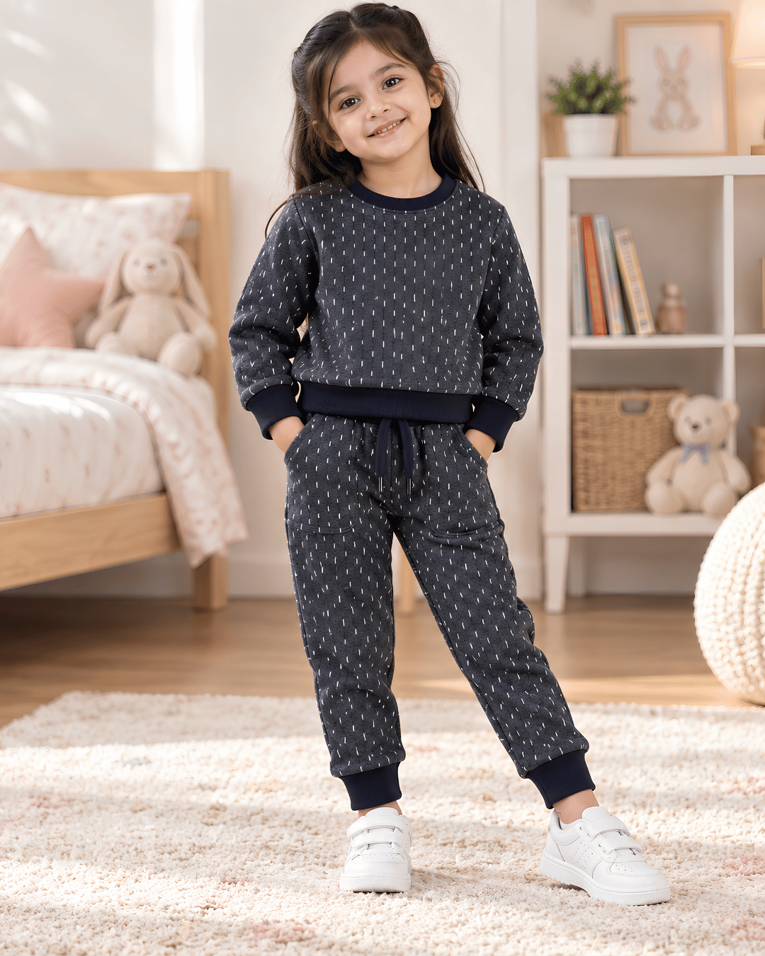 Todlerry Unisex Kids Winter Fleece Sweatshirt & Jogger Set - Navy