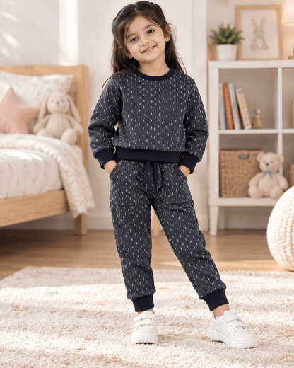 Todlerry Unisex Kids Winter Fleece Sweatshirt & Jogger Set - Navy