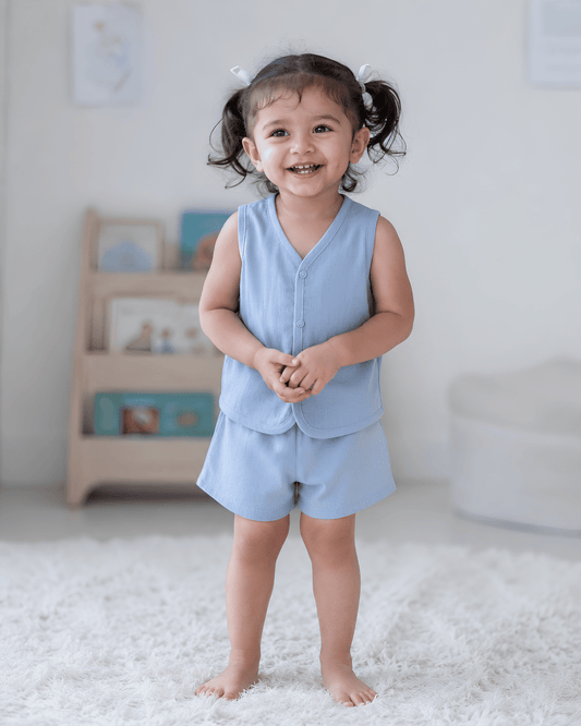 Soft Cotton Baby Blue Colour Jhabla & Shorts Set