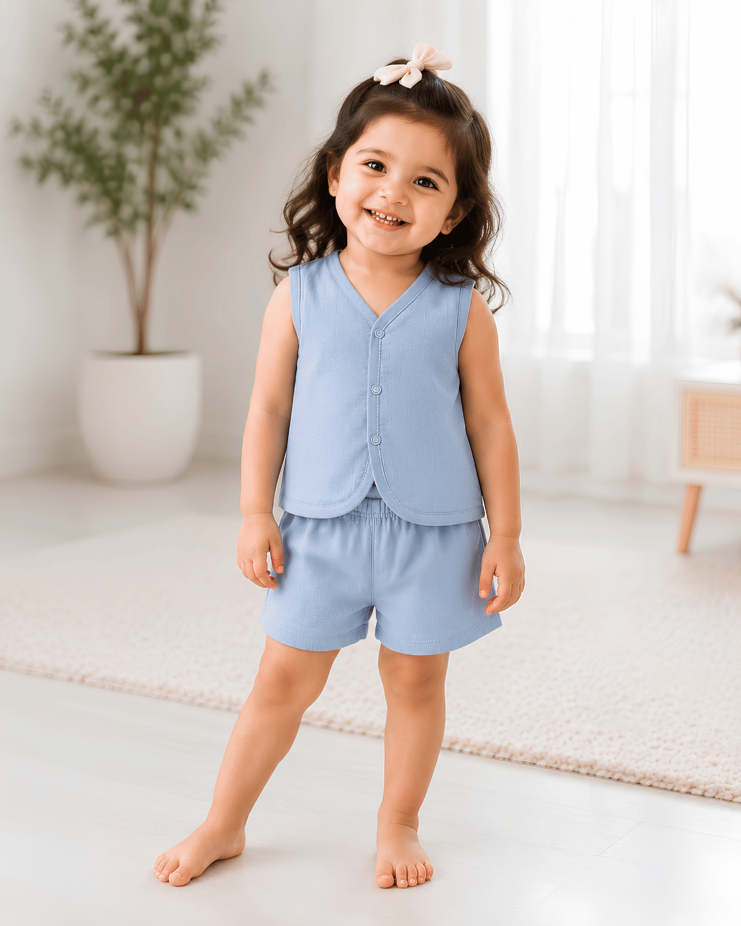 Soft Cotton Baby Blue Colour Jhabla & Shorts Set