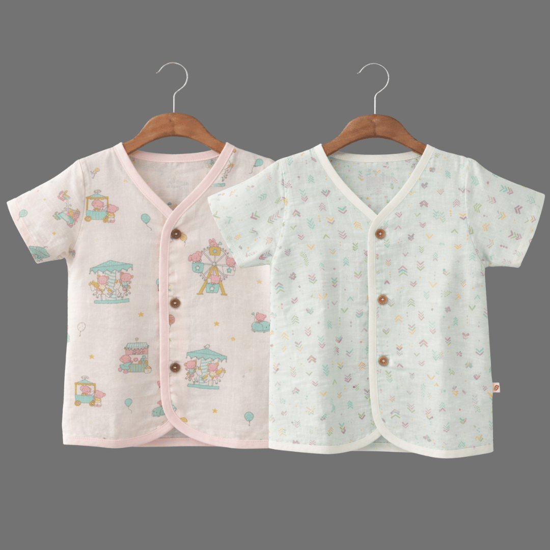 Unisex Comfy Cotton Set of 2 Jhabla With Soft Short Sleeve Button-Up