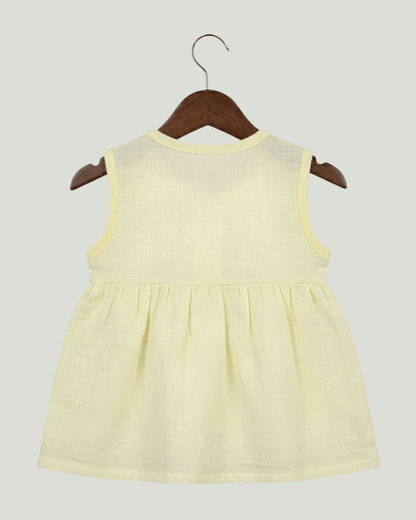 Premium Light Yellow Muslin Sleeveless Frock – 100% Organic Cotton Baby Dress