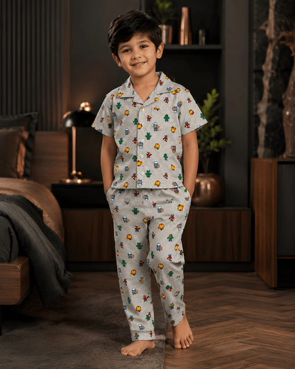 Todlerry Kids Superhero Cotton Button-Down Pajama Night suite Co-ord sets