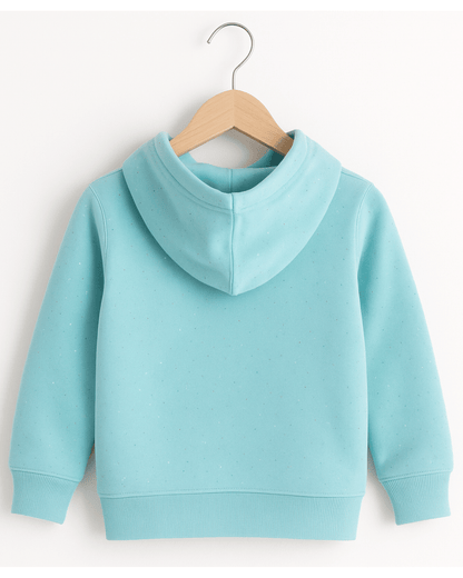 Girl's Blue Glitter Full Sleeve with Front Zipper Hoodie for Kids 100% Cotton