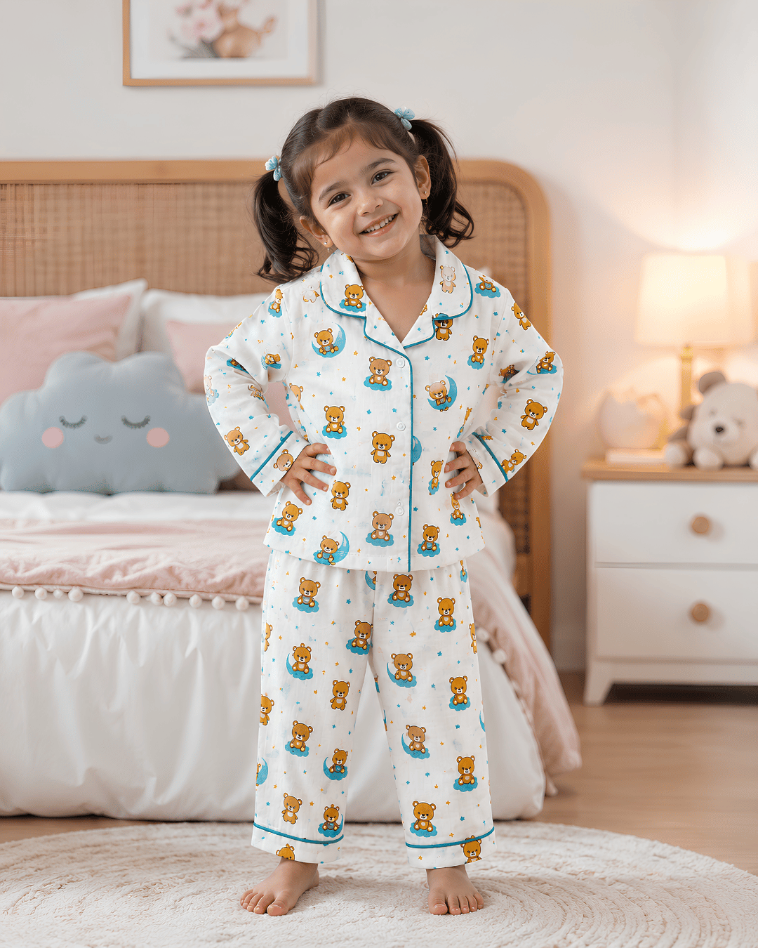 Todlerry Kids Cotton Night Suit – Teddy Print