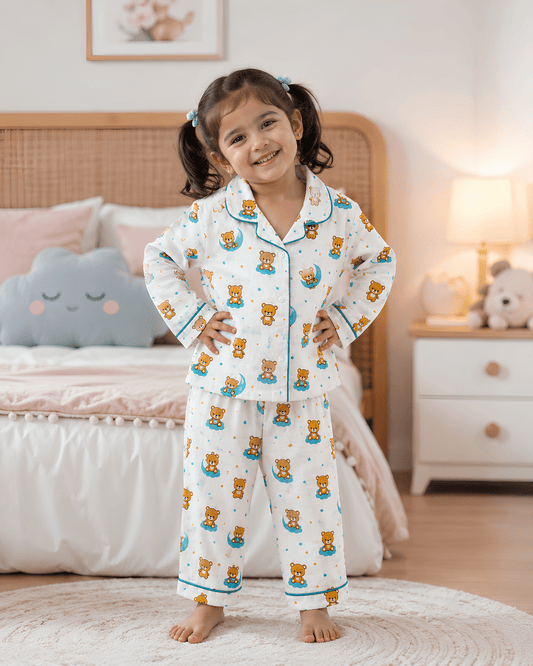 Todlerry Kids Cotton Night Suit – Teddy Print