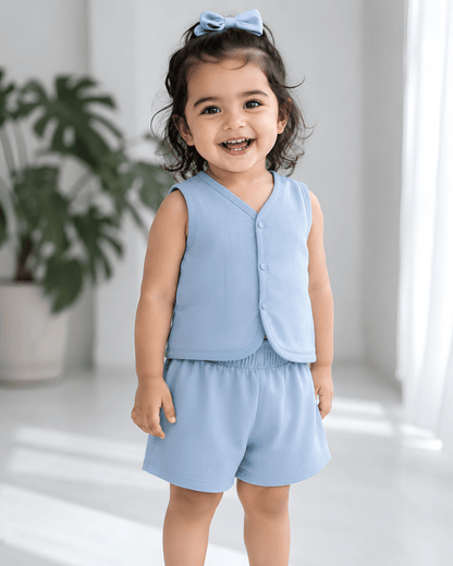 Soft Cotton Baby Blue Colour Jhabla & Shorts Set
