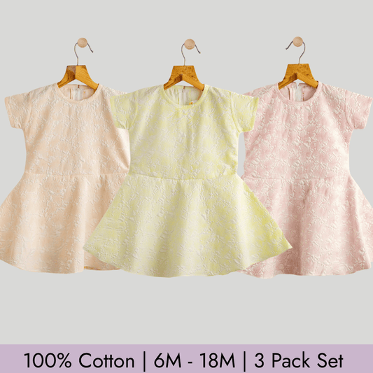 Todlerry Girls Frock | Pack of 3 |Soft & Breathable | 100% Cotton