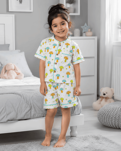 Todlerry 100% Cotton Kids Night Suit Set | Shirt & Shorts (4 Prints)