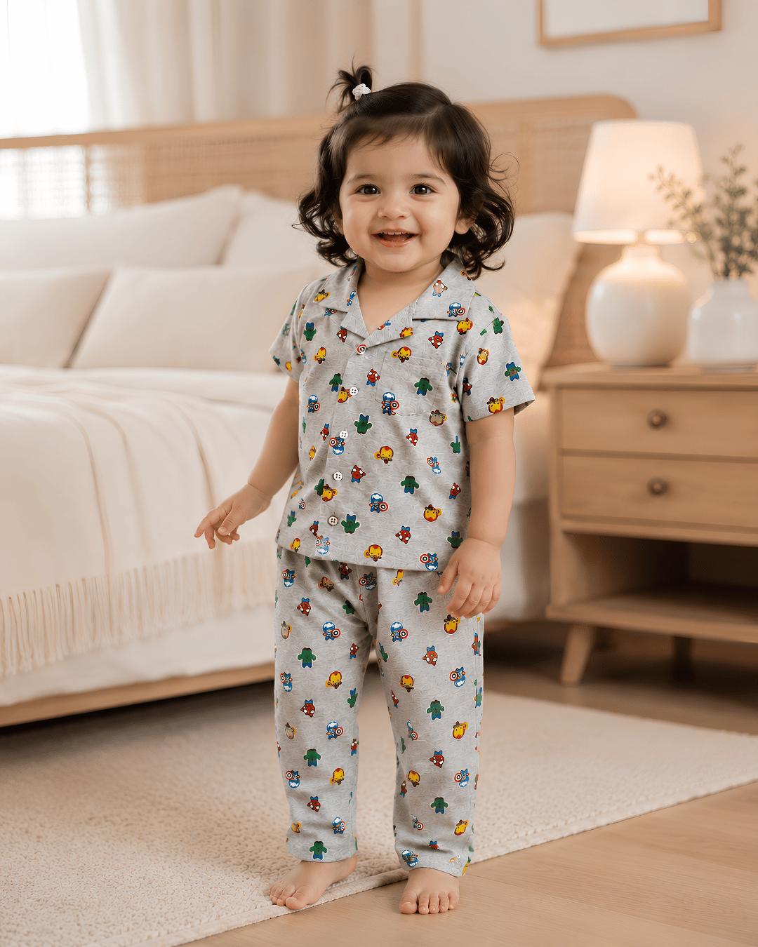 Todlerry Kids Superhero Cotton Button-Down Pajama Night suite Co-ord sets