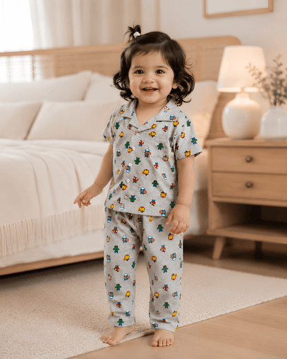 Todlerry Kids Superhero Cotton Button-Down Pajama Night suite Co-ord sets