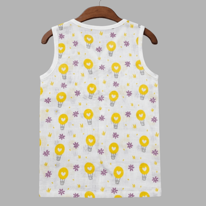Yellow Balloon Summer Cotton Snap Up Jhabla & Shorts Set