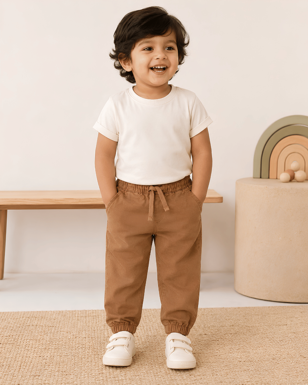 Kids Tan Brown Casual Chino Joggers | 100% Pure Cotton Boys Trousers