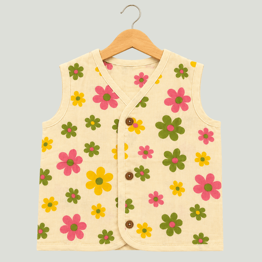 Unisex Soft Cotton Sleeveless Retro Daisy Bloom Jhabla
