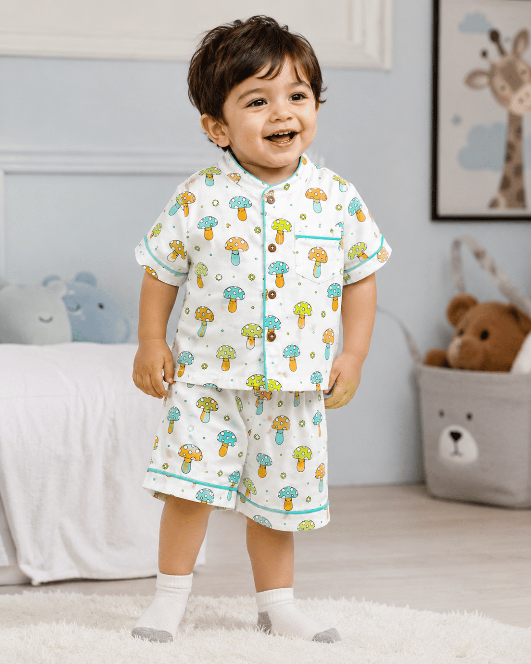 Todlerry 100% Cotton Kids Night Suit Set | Shirt & Shorts (4 Prints)