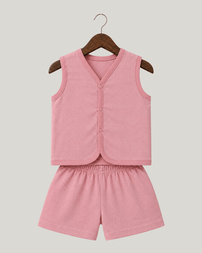Soft Cotton Pink Colour Baby Jhabla & Shorts Set