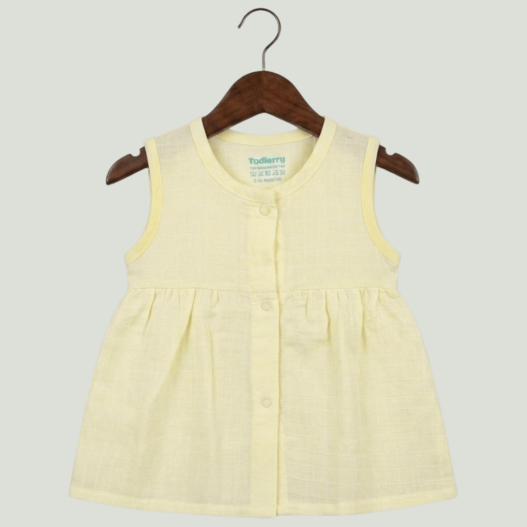 Premium Muslin Sleeveless Frock – 100% Organic Cotton Baby Dress